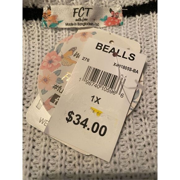 FULL CIRCLE TRENDS 1X 2-WAY WHITE/Black Stripe LONG SLEEVE SWEATER - Picture 10 of 10